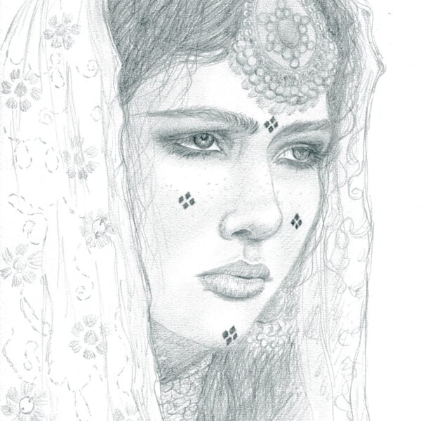 Dessin femme afghane, portrait au crayon