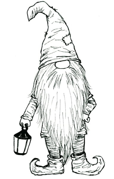 Gnome, dessin original noir et blanc à l'encre Lysiane Binet