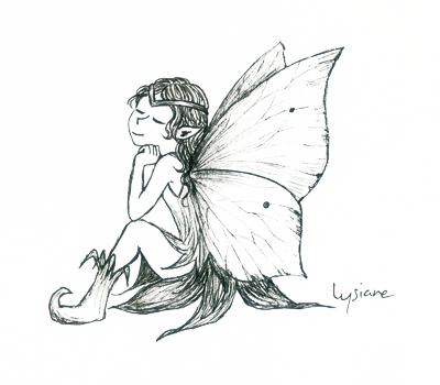 Fée papillon citron, dessin original à l'encre Lysiane Binet