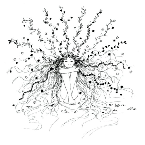 Dormance, dessin à l'encre noir et blanc A4