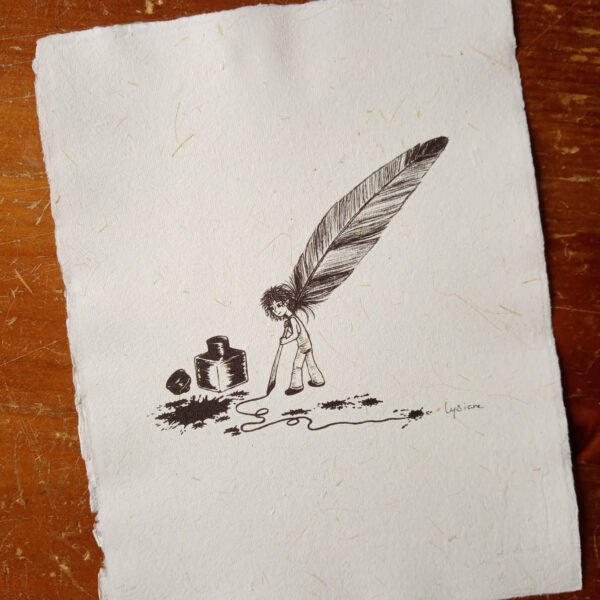 Lutin scribe, impression sur papier fait-main à l'ancienne