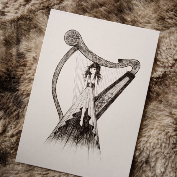 Carte postale Féerie musicale avec harpe celtique