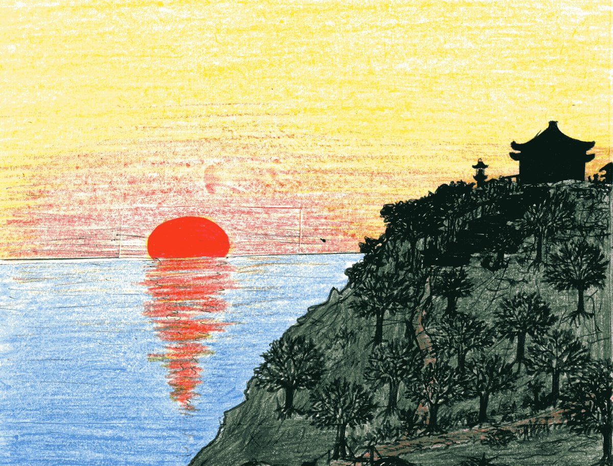 Musique en dessin par Lysiane Binet, paysage de Chine