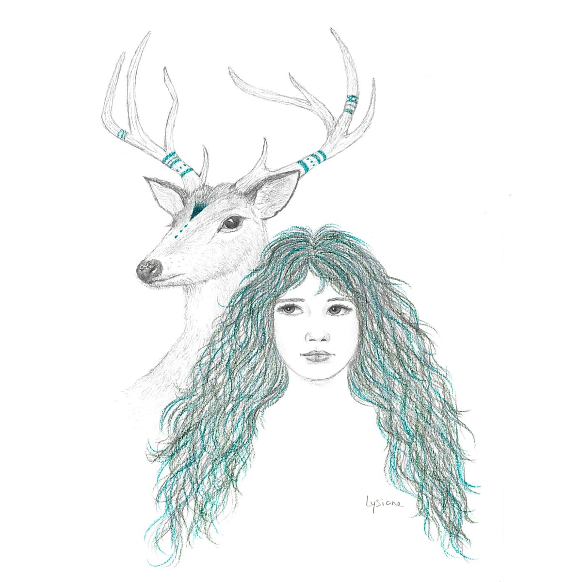 Totem cerf, dessin au crayon