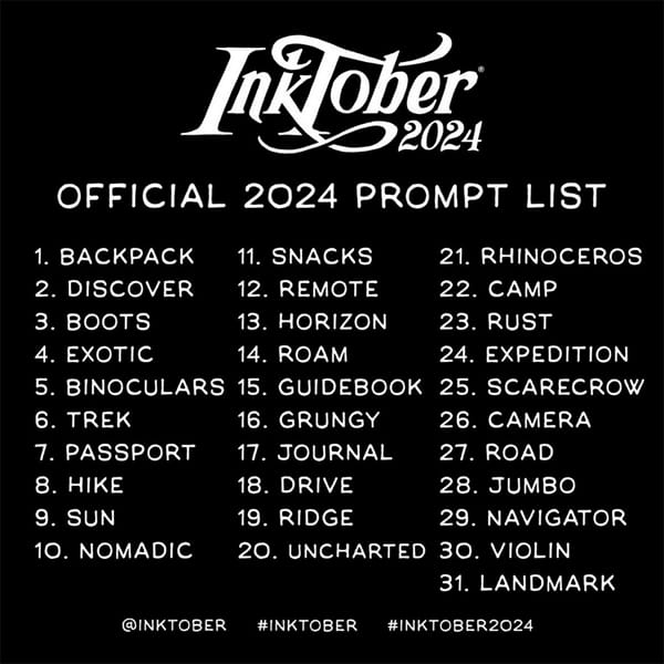 Liste officielle Inktober 2024 - Official 2024 prompt list