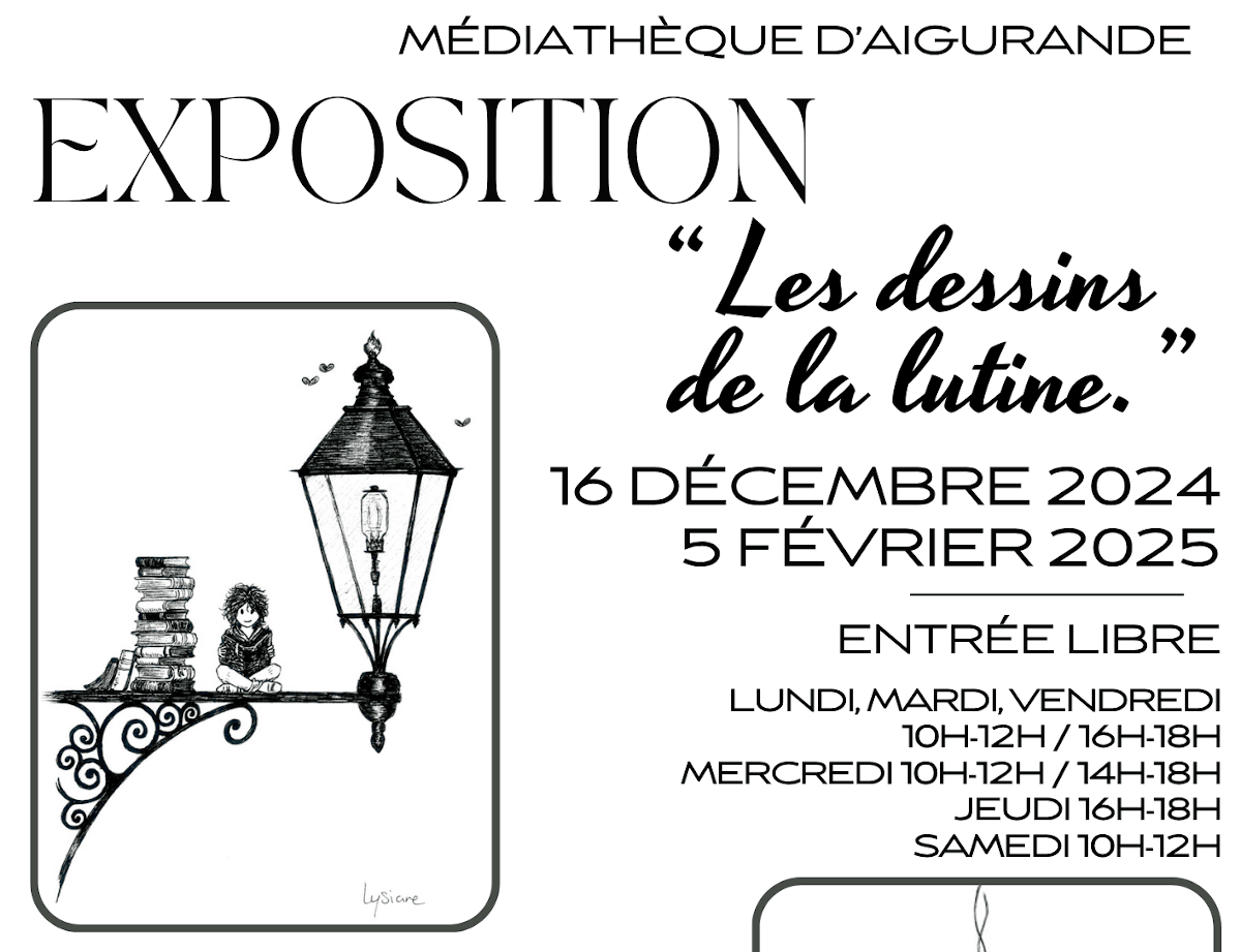Exposition de dessins à l'encre noire, médiathèque d'Aigurande