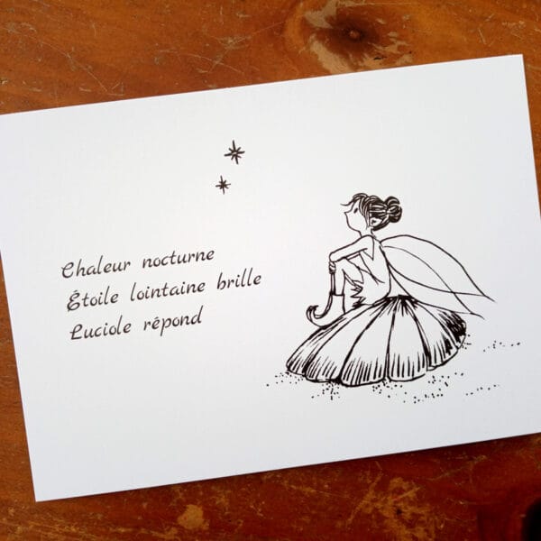 Carte postale Haïku, petite fée luciole