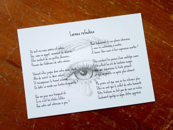 Carte postale poème, larmes refoulées