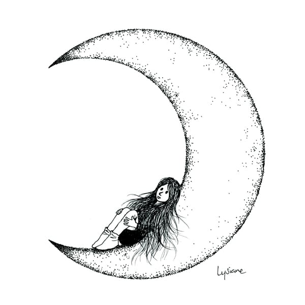 Pensées dans la lune (encre sur papier, 2022)