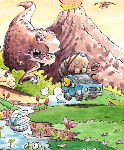 Carte postale "Course-poursuite" des Aventures de Fleur et Adam, Valentin Desfemmes