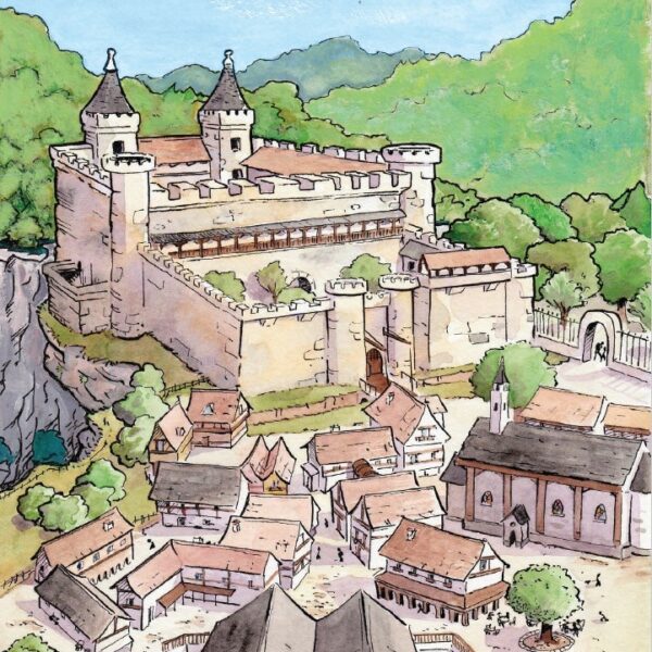Carte postale "Château" des Aventures de Fleur et Adam, Valentin Desfemmes