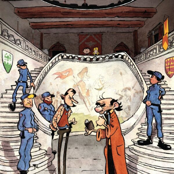 Carte postale "Double escalier" des Aventures de Fleur et Adam, Valentin Desfemmes