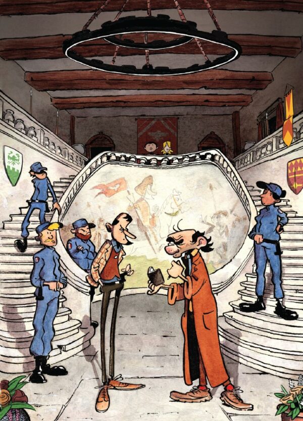 Carte postale "Double escalier" des Aventures de Fleur et Adam, Valentin Desfemmes