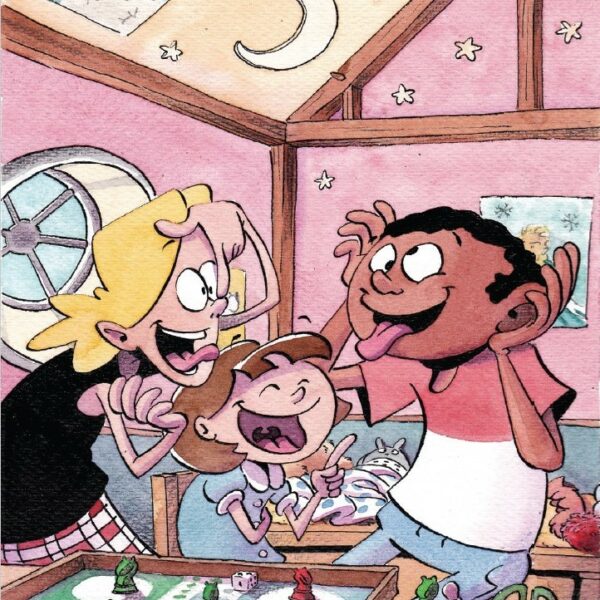Carte postale "Jeux" des Aventures de Fleur et Adam, Valentin Desfemmes