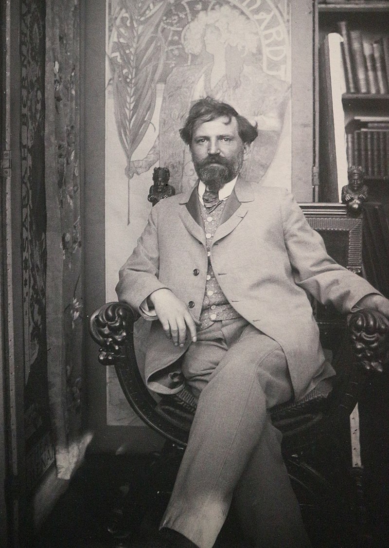 Alfons Mucha dans son atelier, vers 1901