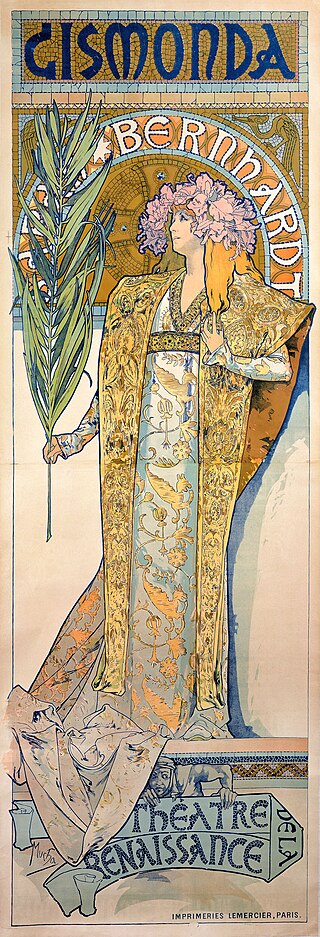 Sarah Bernhardt dans le rôle de Gismonda, affiche de théâtre dessinée par Mucha