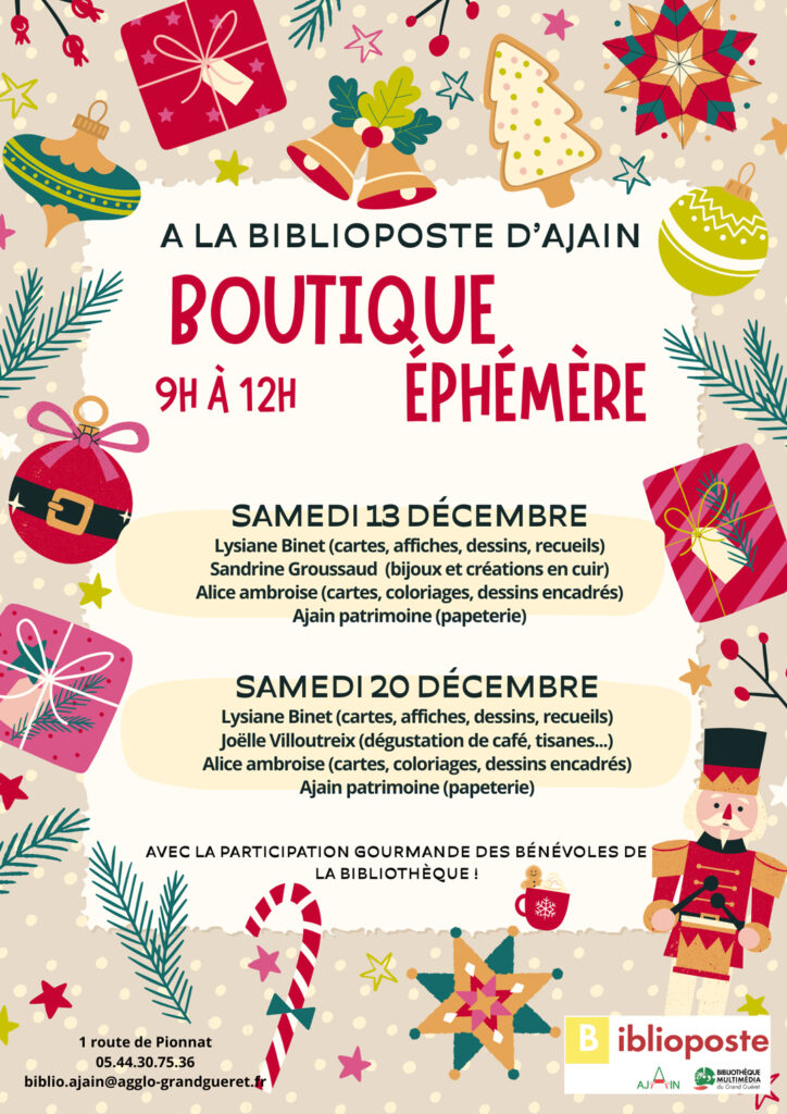 Boutique éphémère de Noël 2025, biblioposte d'Ajain