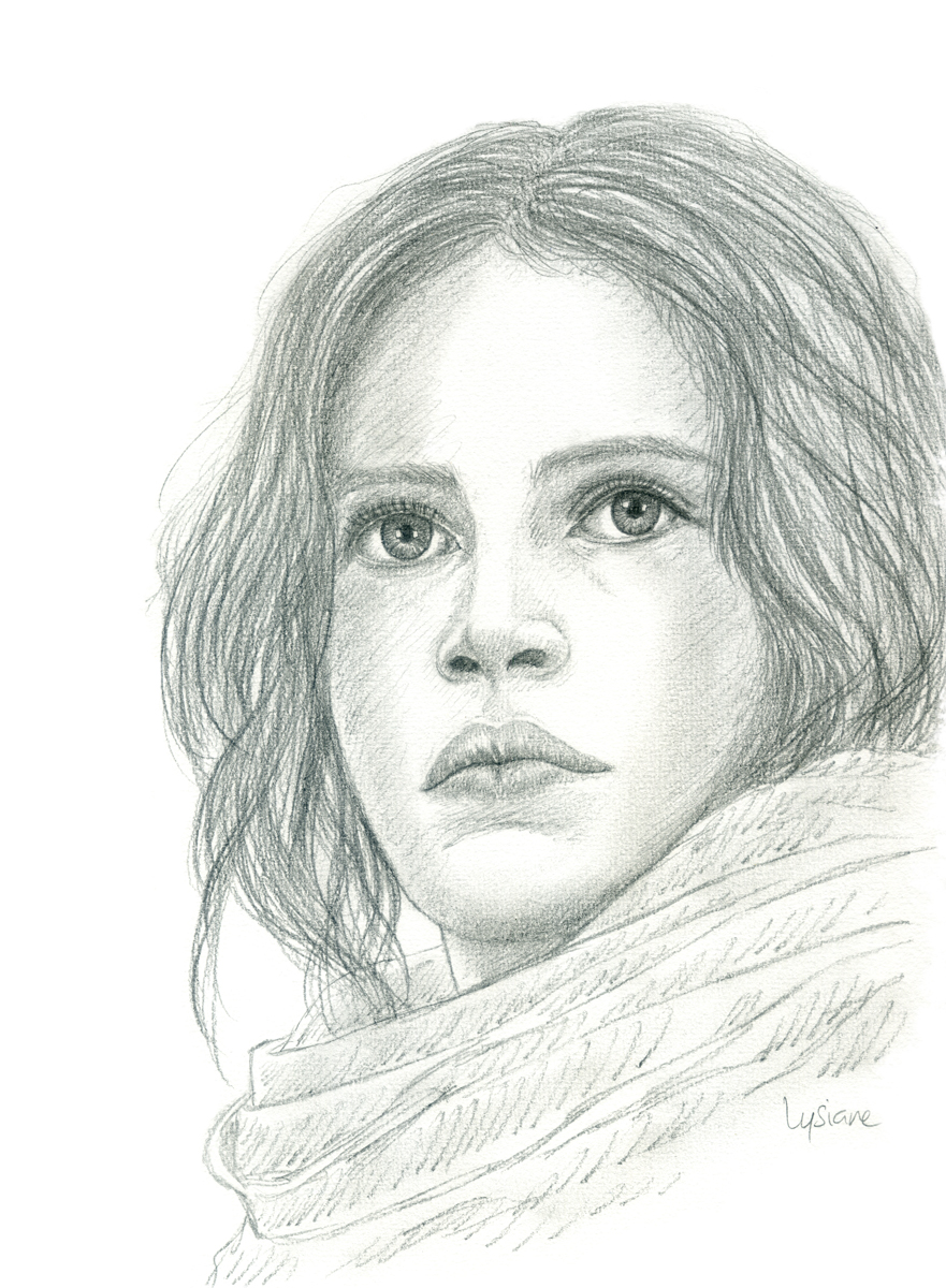 Felicity Jones, portrait au crayon d'après photo, par Lysiane Binet