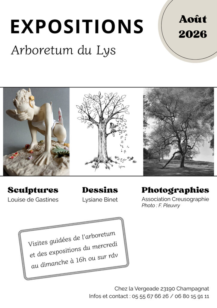 Expositions à l'Arboretum du Lys août 2026