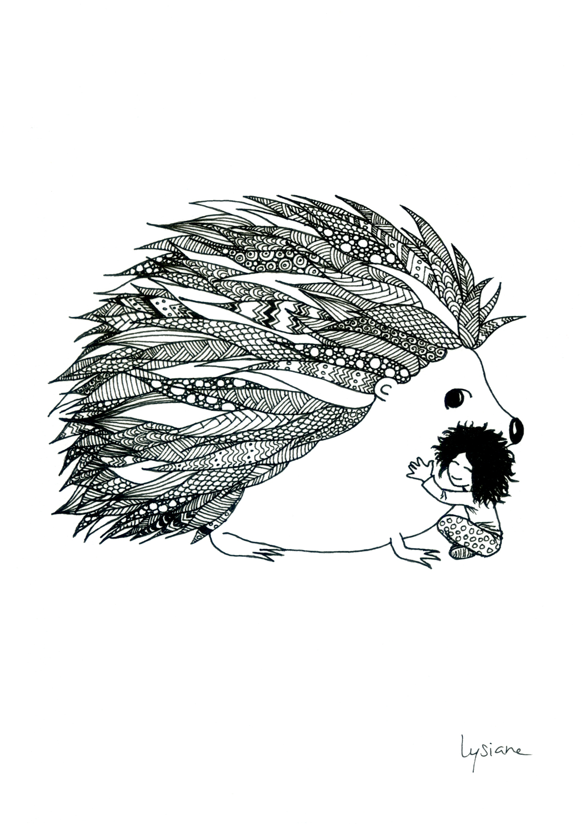 Hérisson câlin, dessin original Lysiane Binet