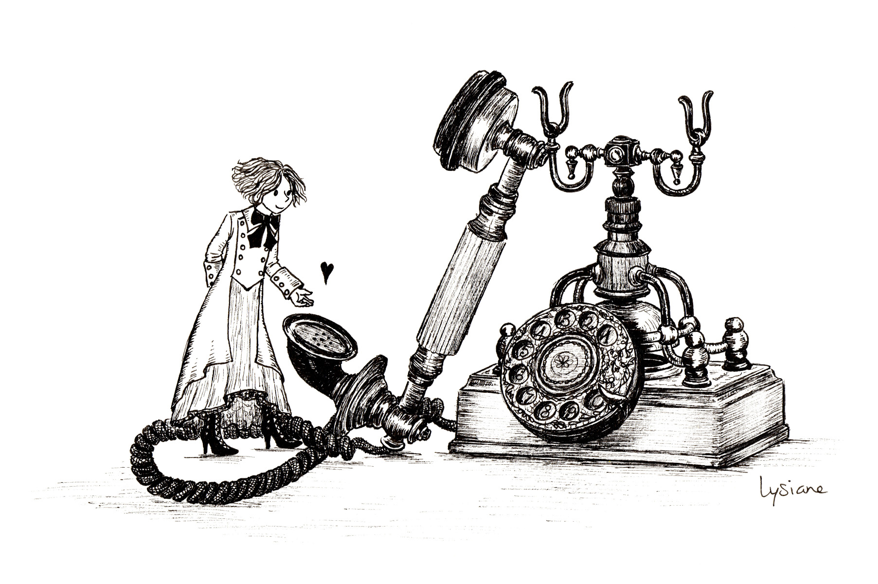Cœur messager, dessin original Lysiane Binet