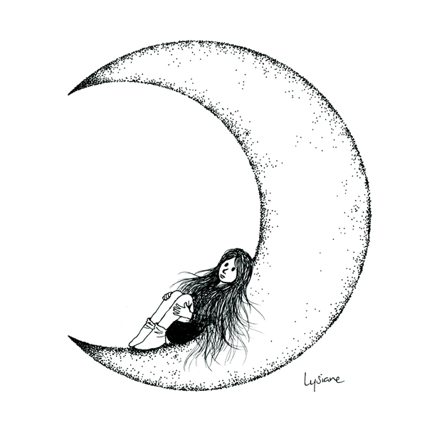 Pensées dans la lune, dessin original Lysiane Binet