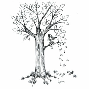 L'arbre à musique, dessin noir et blanc Lysiane Binet