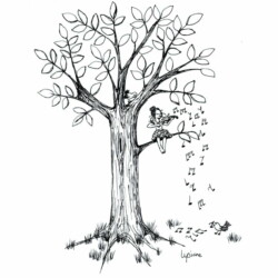 L'arbre à musique (dessin à l'encre 2022) L'arbre à musique, dessin noir et blanc Lysiane Binet