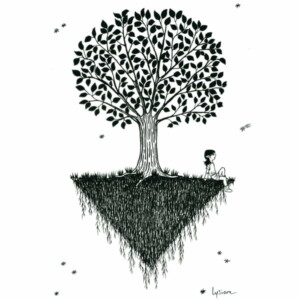 Arbre dans le ciel, dessin noir et blanc Lysiane Binet