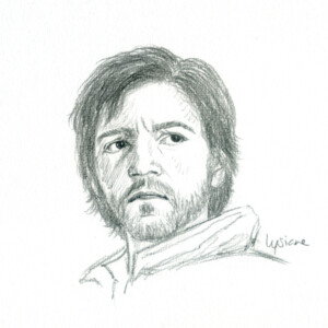 Diego Luna, portrait au crayon d'après photo, par Lysiane Binet