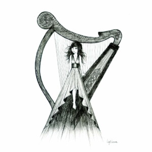 Féerie musicale, dessin à l'encre noir et blanc A4 Lysiane Binet