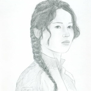 Jennifer Lawrence, portrait au crayon d'après photo, par Lysiane Binet