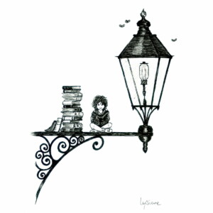 Lire encore, dessin à l'encre noir et blanc A4 Lysiane Binet