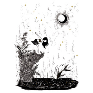 Plongée au clair de lune, dessin à l'encre Lysiane Binet