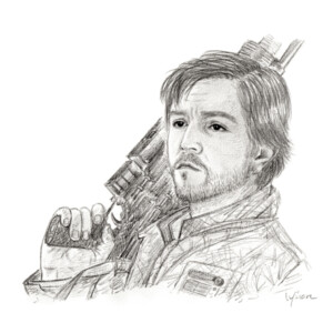 Diego Luna (Andor), portrait au crayon par Lysiane Binet
