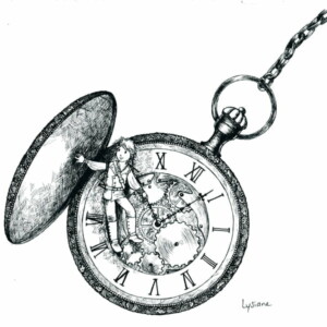 Rouages et engrenages, dessin noir et blanc Lysiane Binet