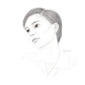 Nathalie Portman (Le Merveilleux Magasin de Mr Magorium), portrait au crayon par Lysiane Binet