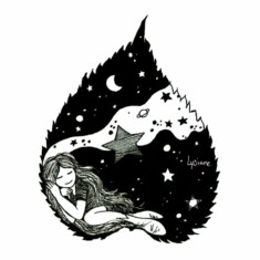 Jour 1 : Rêve, sur feuille de tilleul (Original vendu) Inktober 2023 - Dream, Lysiane Binet