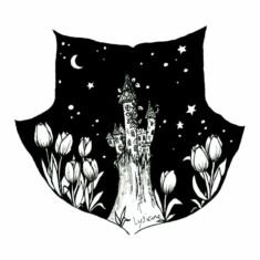 Jour 14 : Château, sur feuille de tulipier Inktober 2023 - Castle, Lysiane Binet