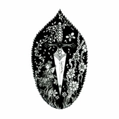 Jour 15 : Dague, sur feuille de cerisier du Pacifique Inktober 2023 - Dagger, Lysiane Binet