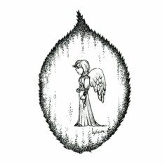 Jour 16 : Ange, sur feuille de pommier Inktober 2023 - Angel, Lysiane Binet