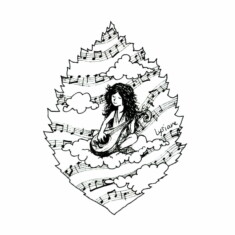 Jour 23 : Céleste, sur feuille d'aulne à feuilles minces Inktober 2023 - Celestial, Lysiane Binet