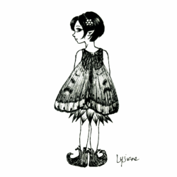 Fée papillon noctua comes, 2023 Fée papillon noctua comes, dessin à l'encre Lysiane Binet