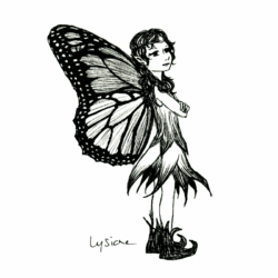 Fée papillon monarque, 2023 Fée papillon monarque, dessin à l'encre Lysiane Binet